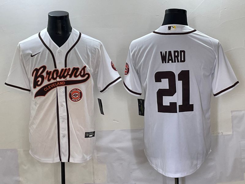 Men 2025 Cleveland Browns #21 Ward White Joint Name Nike Limited NFL Jersey style 6